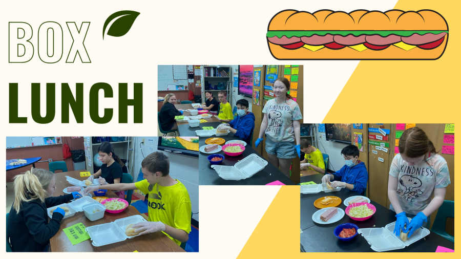 Box Lunch collage of students serving food